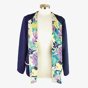 80s vintage jacket with floral collar LARGE UK 16 - 18