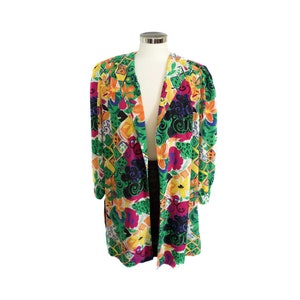 80s vintage floral jacket Large UK 16 / 18  duster jacket summer