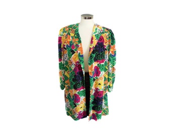 80s vintage floral jacket Large UK 16 / 18  duster jacket summer