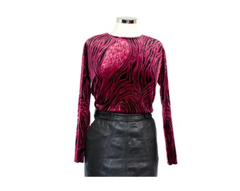 Vintage 80s leopard print velvet top UK 12