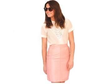 Size 6 - 8 candy pink vintage leather skirt