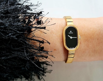 Ladies vintage 17 jewels brushed gold mechanical SWISS watch by REVUE / Gold cocktail watch / dainty gold cocktail watch / mechanical watch