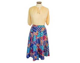 UK 12/14  80s abstract print multi coloured midi skirt