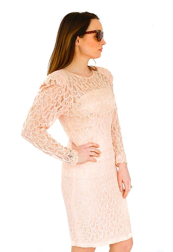 80s vintage pastel pink lace couture dress UK 8 - image 5