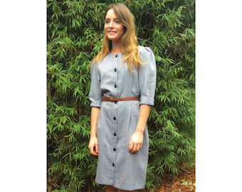 UK 12 80s secretary button down dress