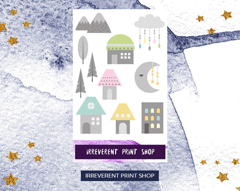 fun BUJO and planning kids Scandi Style Town Icon Planner and Decorative Stickers