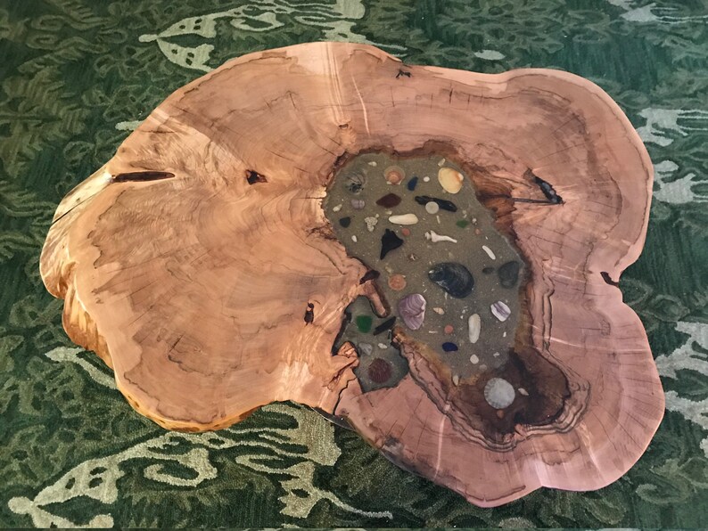 Live Edge Table Sea Glass Table Epoxy resin sea glass table Etsy