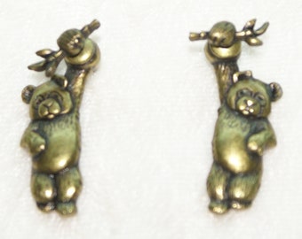Vintage JJ Jonette Bronze Little Panda's two-sided earrings.