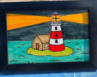 Cute Little Lighthouse for the kids room picture of 6.50X4.50'',Wood Handmade and Hand Painted ,Air Brush Created Scene,Just the right size