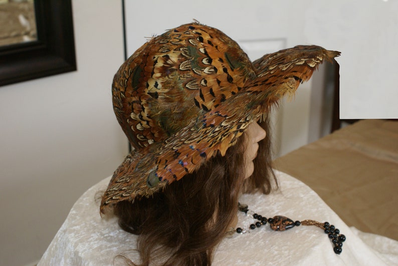 Vintage One of A Kind Sophisticated Abrezio Formal Cloche Hepburn Wide Brim Pheasant Feather 1950/'s Style Hat.