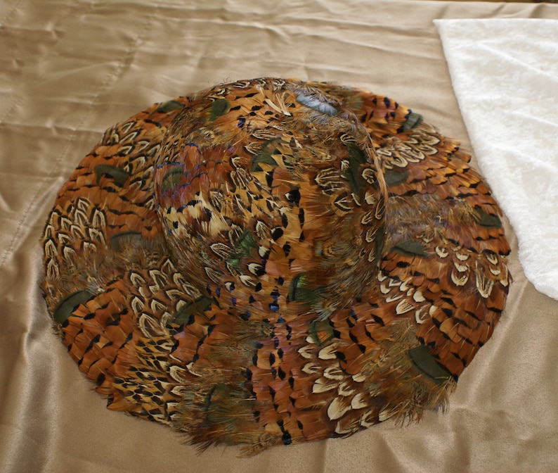 Vintage One of A Kind Sophisticated Abrezio Formal Cloche Hepburn Wide Brim Pheasant Feather 1950/'s Style Hat.