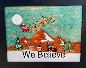 We Believe, 9X7 inch,Handcrafted and Hand Painted,Laser Cut,Wood Handmade and Night Sky Mts,Air Brush Created Scene