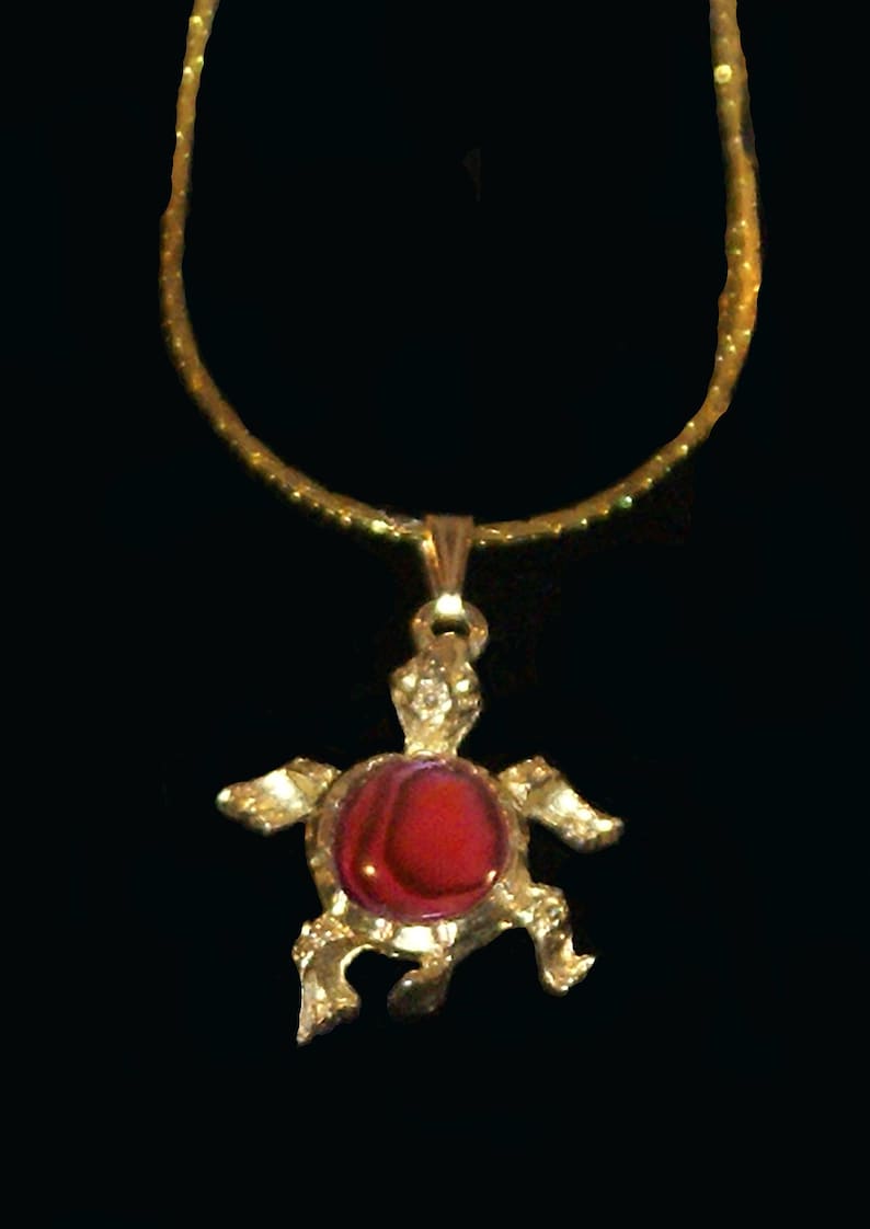 Valantines Day Gift Gift For Her Handmade Gold Plated Turtle with a Red Paua Shell Stone