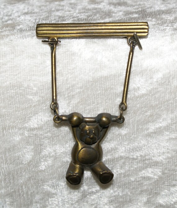 Vintage JJ Jonette Bronze Bear on his Swinging Tr… - image 3
