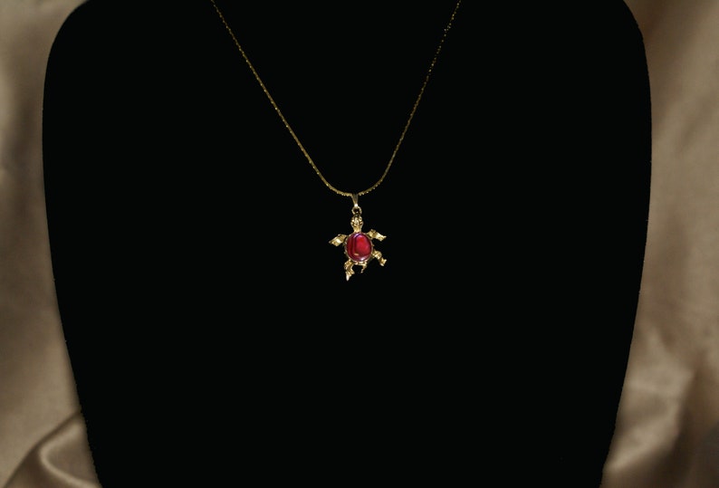 Valantines Day Gift Gift For Her Handmade Gold Plated Turtle with a Red Paua Shell Stone