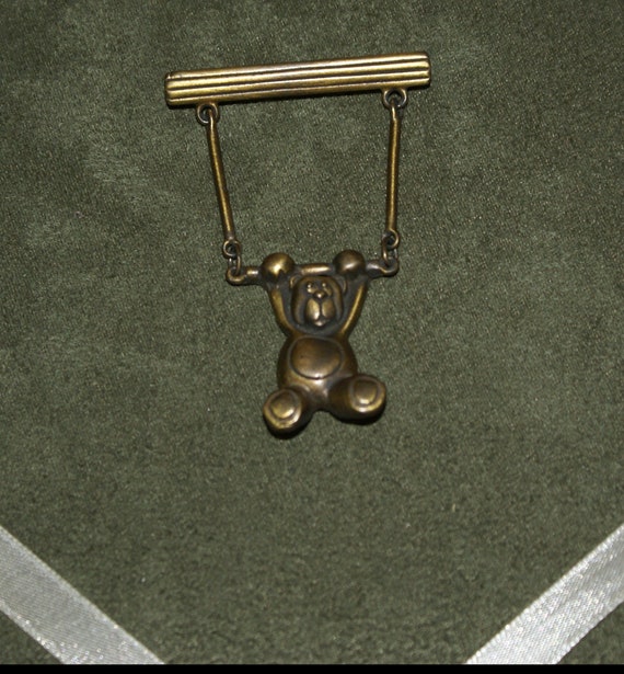 Vintage JJ Jonette Bronze Bear on his Swinging Tr… - image 5