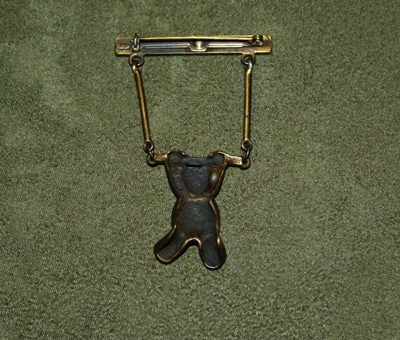 Vintage JJ Jonette Bronze Bear on his Swinging Tr… - image 6