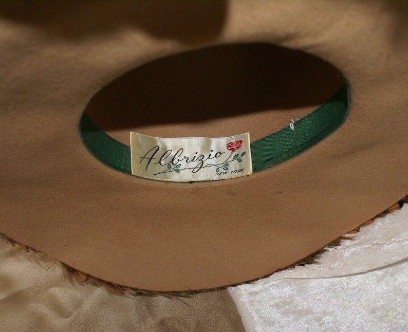 Vintage One of A Kind Sophisticated Abrezio Formal Cloche Hepburn Wide Brim Pheasant Feather 1950/'s Style Hat.