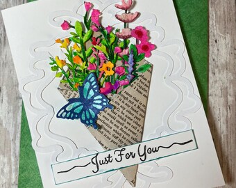 Thinking of you greeting card. Hand made card. Die cut, alcohol marker colored, patterned paper.