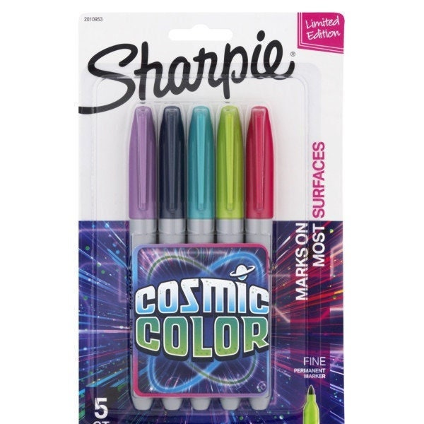 Sharpie 5-ct Cosmic Colors Fine Point Permanent Markers, Back to School, Office Supplies, Drawing, Coloring, Limited Edition