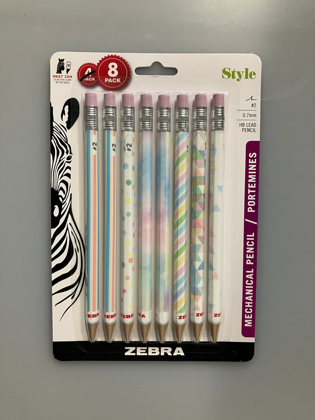 Zebra Mechanical Pencils, 8 Pack Zebra Style, 2 Pencils, 0.7 Mm, HB