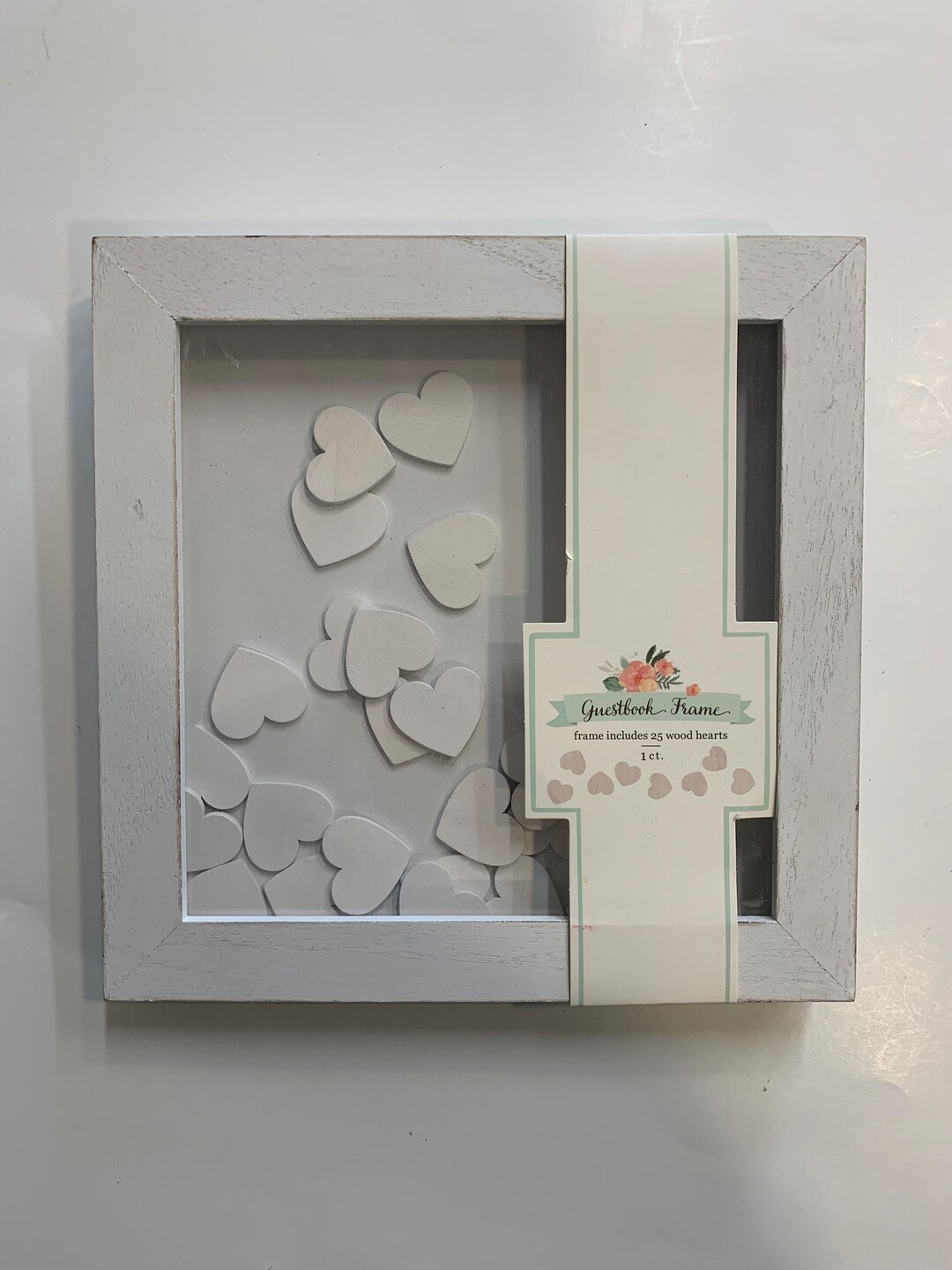 Guestbook Drop Box Frame With Opening and 25 Wooden Hearts, White ...