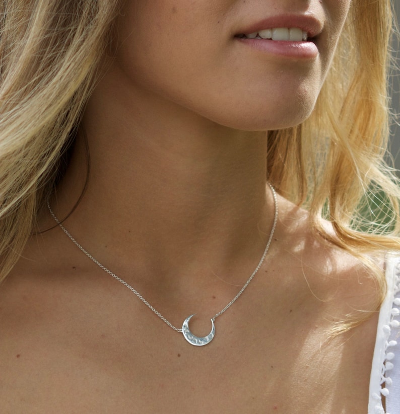Silver Moon necklace Mayan pendant-Handmade