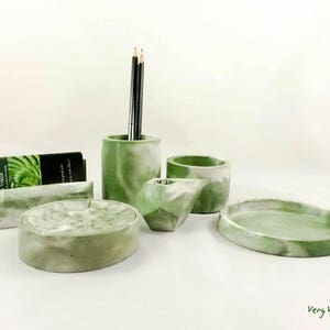 Concrete Desk Set Green and White