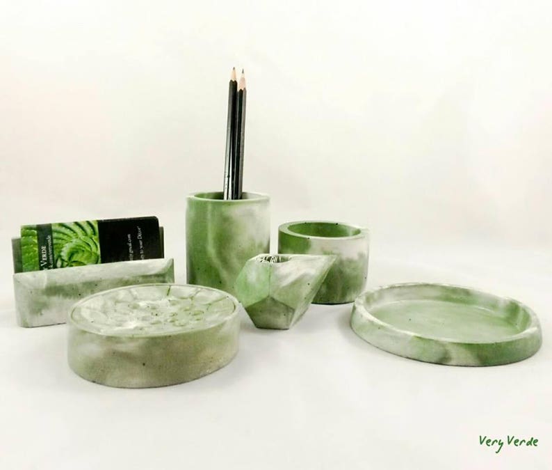 Concrete Desk Set Green and White