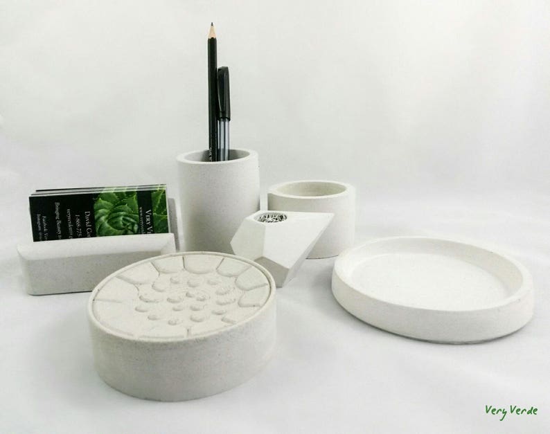 Concrete Desk Set White