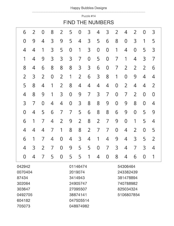 40 number search puzzles printable puzzles large print etsy