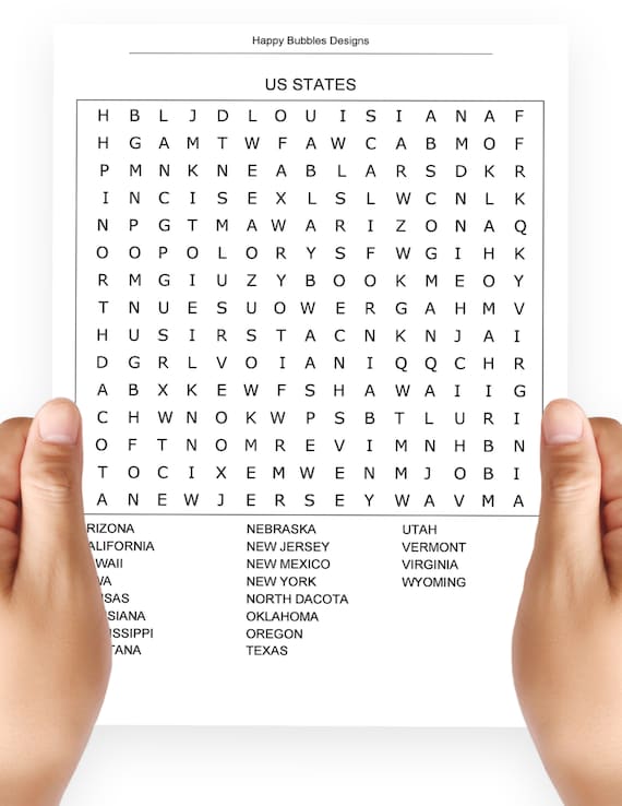 us states word search puzzle in large print etsy