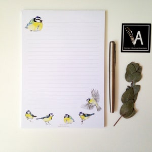 Bloc de notas Chickadee, acuarela, papelería, pequeño obsequio, estampado de pájaros, carta, papel rayado, líneas, lista de tareas, nota adhesiva