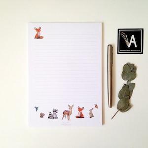 Blocco di carta da lettere piccoli animali, cerbiatto, acquerello, cancelleria, piccolo regalo, lettera, carta a righe, linee, lista delle cose da fare, promemoria, foglietto adesivo