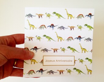 Carte anniversaire papier impression dinosaures
