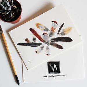 Carte de vœux double illustration plumes de perdrix