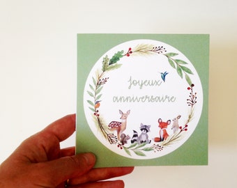 Birthday card watercolor paper illustration animal baby