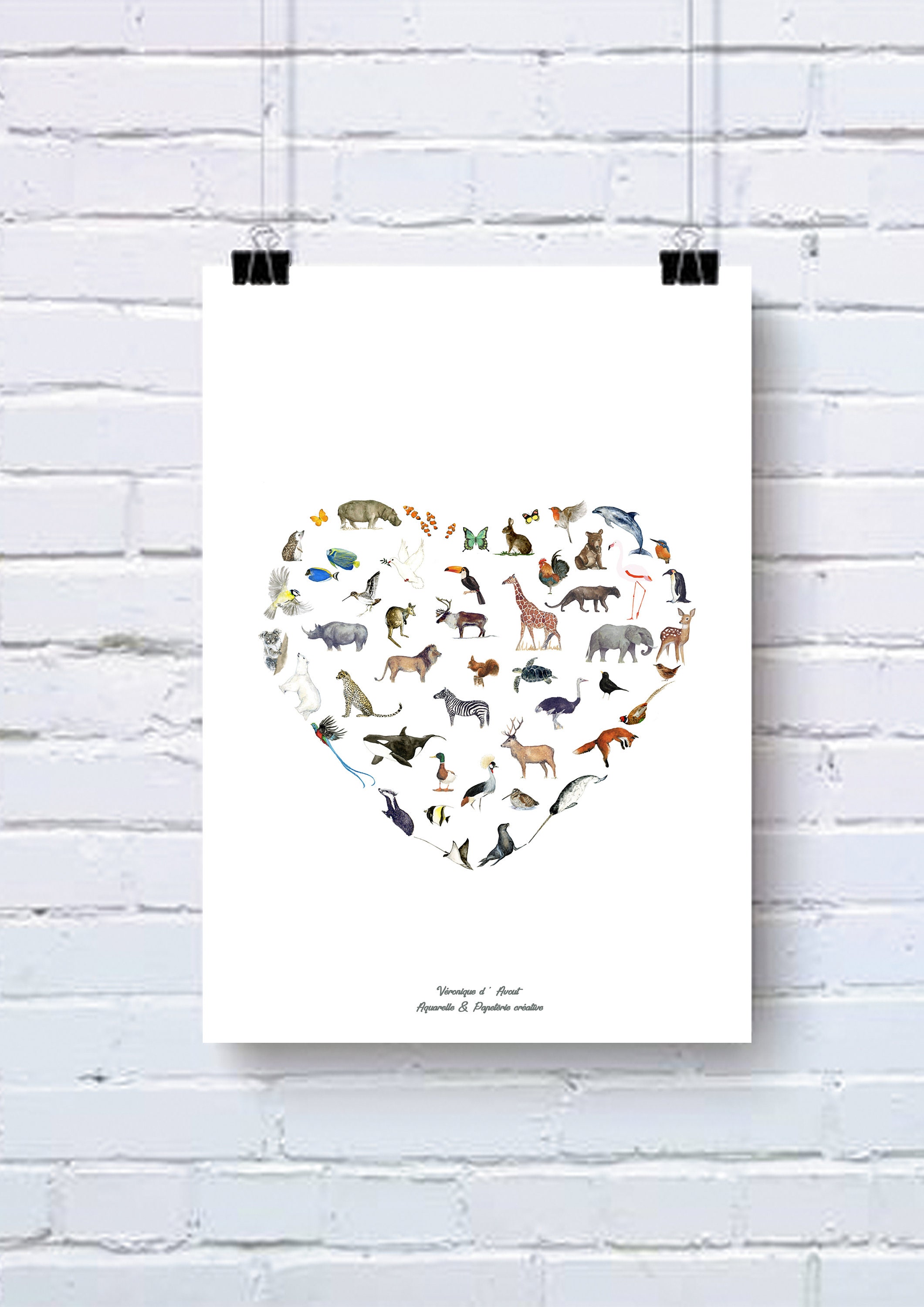 Affiche Love Animals Cœur Poster
