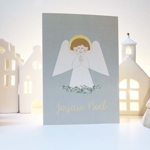 Carte de Noël, carte de voeux double, illustration sapin ange angelot branche eucalyptus