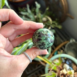 Ruby Zoisite gemstone sphere, Ruby Zoisite spheres, gemstone spheres, green and purple, yoga, meditation, healing crystals, yogi
