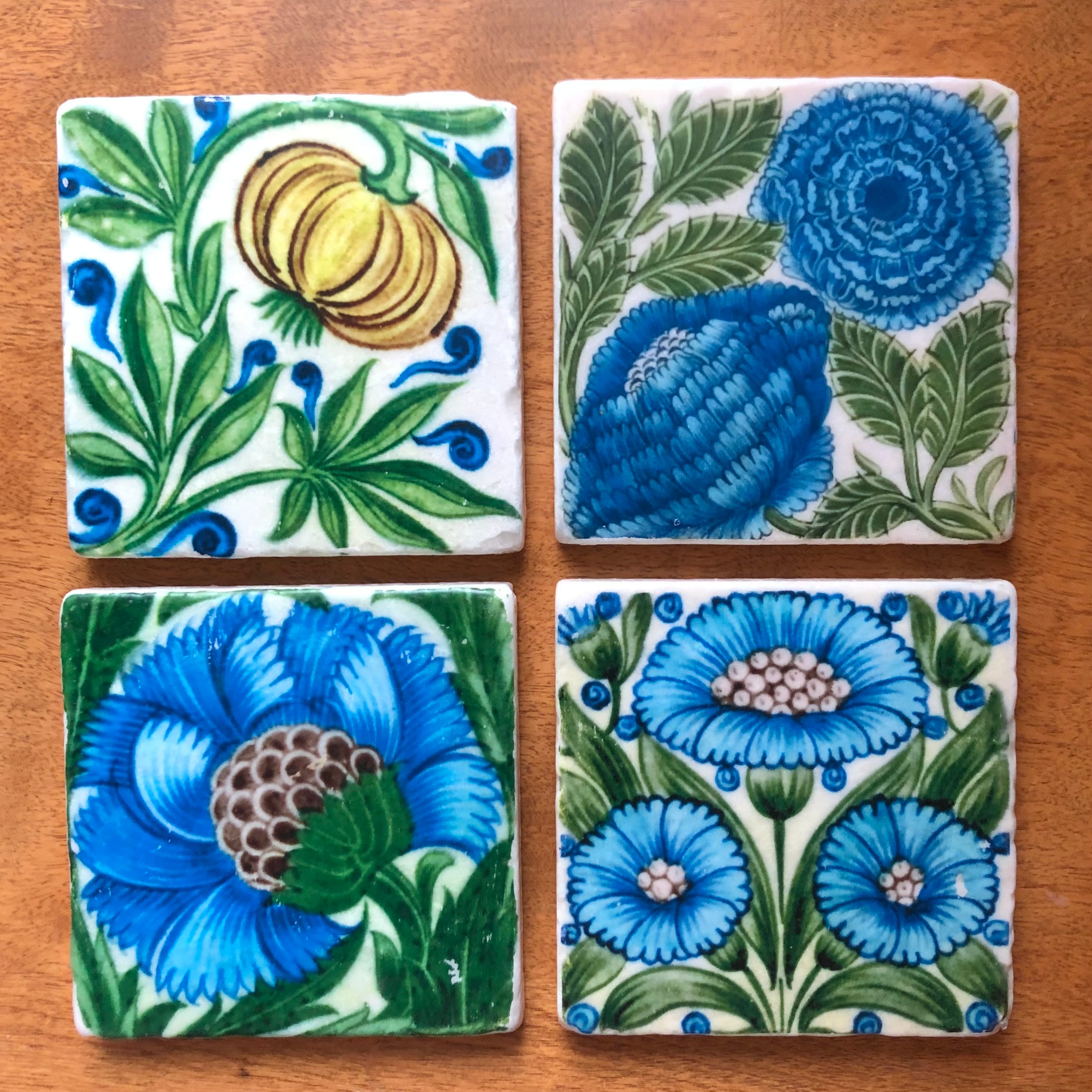 Coaster Set of Four Classic William De Morgan Floral Designs - Great Gift for Arts & Crafts Style Fans or Just For You