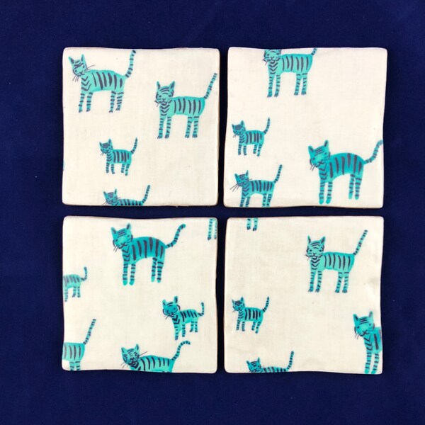 Kitsch Cats Coaster Set - Colorful and Contemporary Kitties - A Gift to Brighten Home Decor