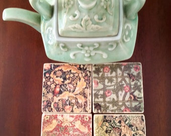 Arts and Crafts Tile Coaster Set - Feature Four, Classic William Morris Designs