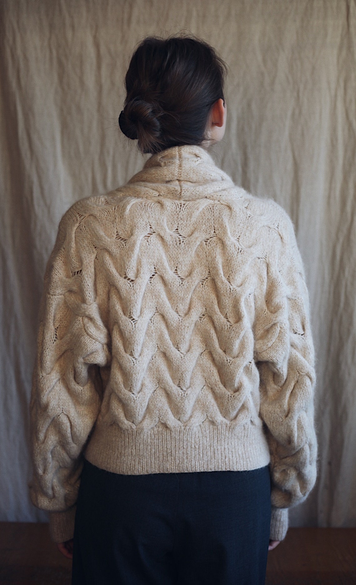 Hand Knitted Dropped Shoulder Sleeve Bulky Cable Knit Cardigan Etsy