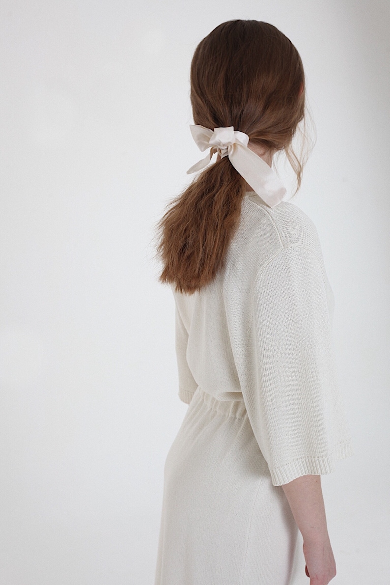 White V-neck Midi DressWhite Silk Knitted V-neck Dress