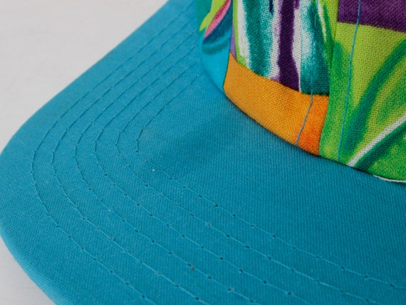 Vintage 90s Hawaiian Hat Floral Summer Blue Tie B… - image 7