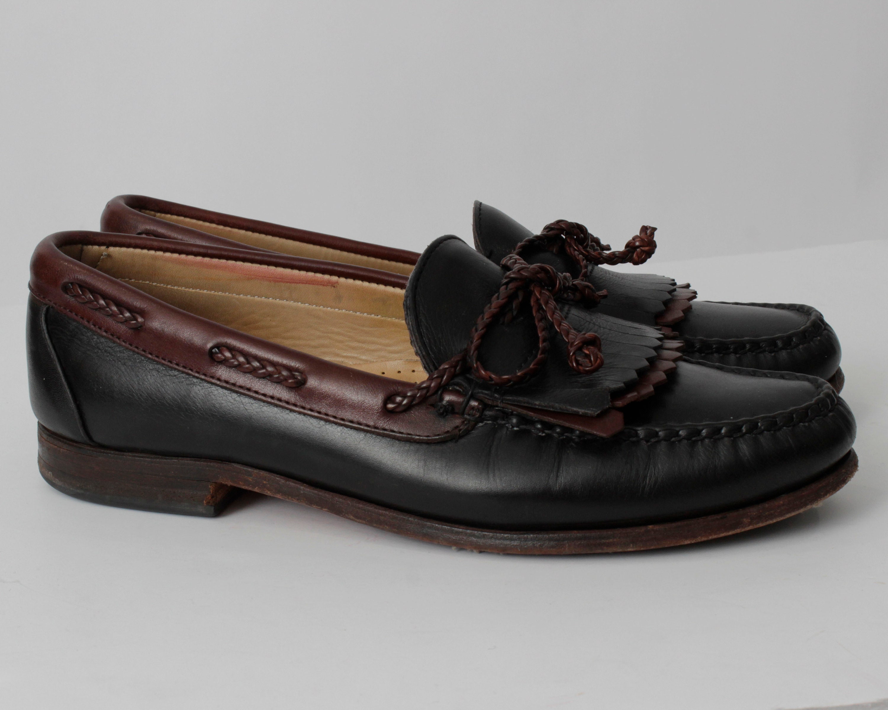 Allen Edwards Natura Line Brown Leather Loafers With Tassels Mens Size 13D Mens Edward Green Alan Flusser Rare Brown Leather England  main image 4