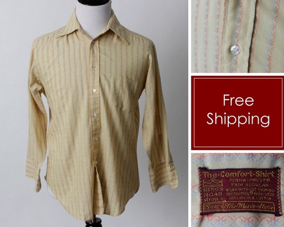 Vintage 70s Shirt Men's Sears Men's Yellow Red Bl… - image 1