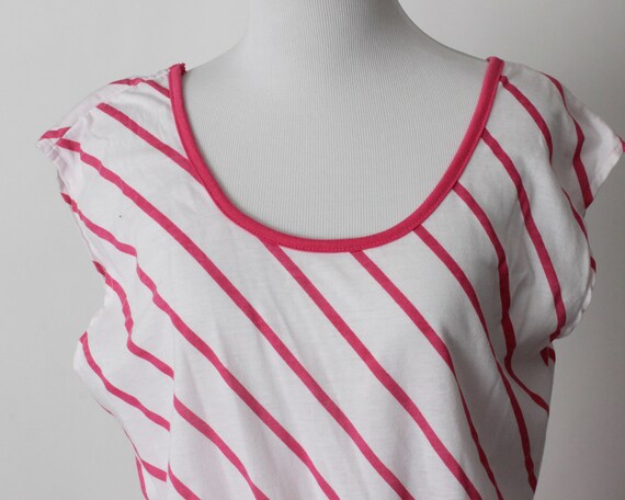 Vintage 80s Romper Women's Pink White Stripe Romp… - image 3