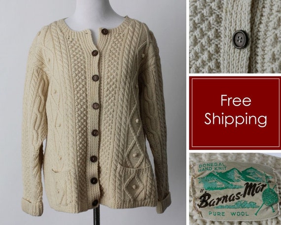 Vintage 50s Cardigan Sweater Women's Wool Donegal